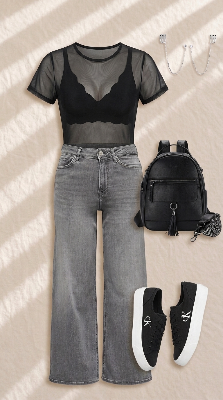 Mesh & Denim Casual